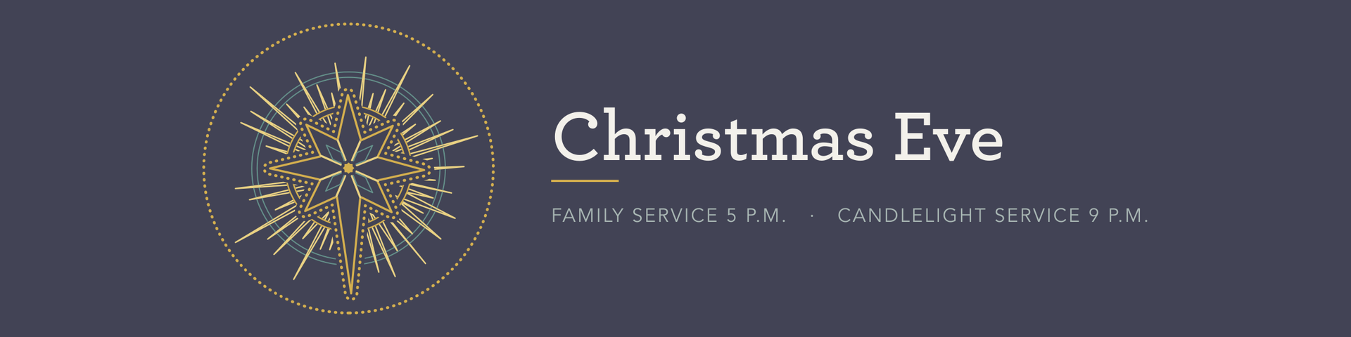 Minimal Christmas Eve title card with a gold snowflake ornament on a pale beige background.