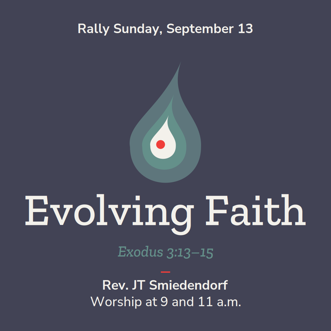 Graphic for Plymouth Congregational Church titled “Transforming Conflict” with teal and red circles
