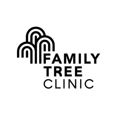 Black logo with stylized family tree icon and the words “FAMILY TREE CLINIC” in bold text