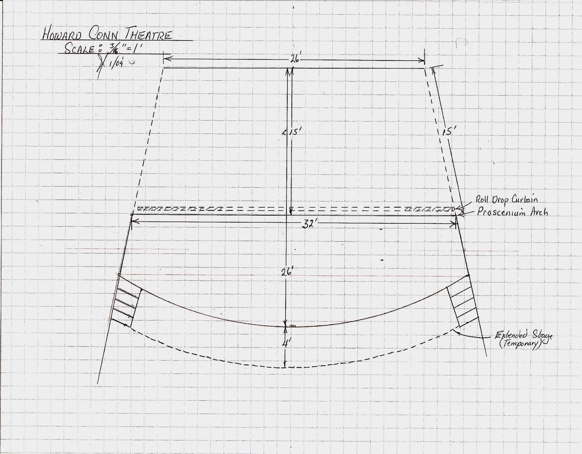 Hand-drawn technical clothing pattern on graph paper with measurements and curved seam lines