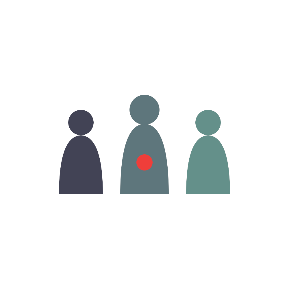 Three stylized people icons, with a red dot on the center figure's torso.