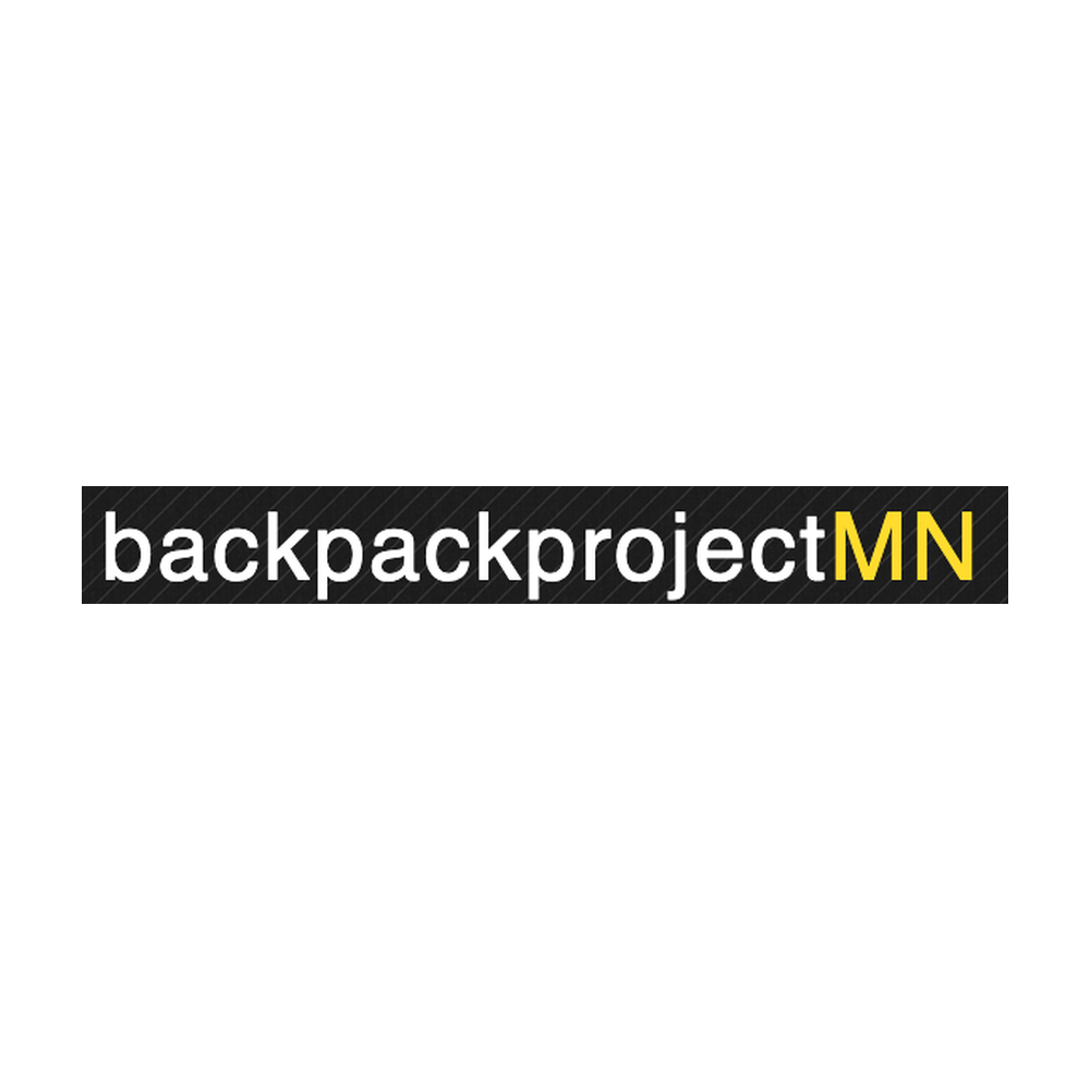 BackpackprojectMN logo in white and yellow text on a black rectangle