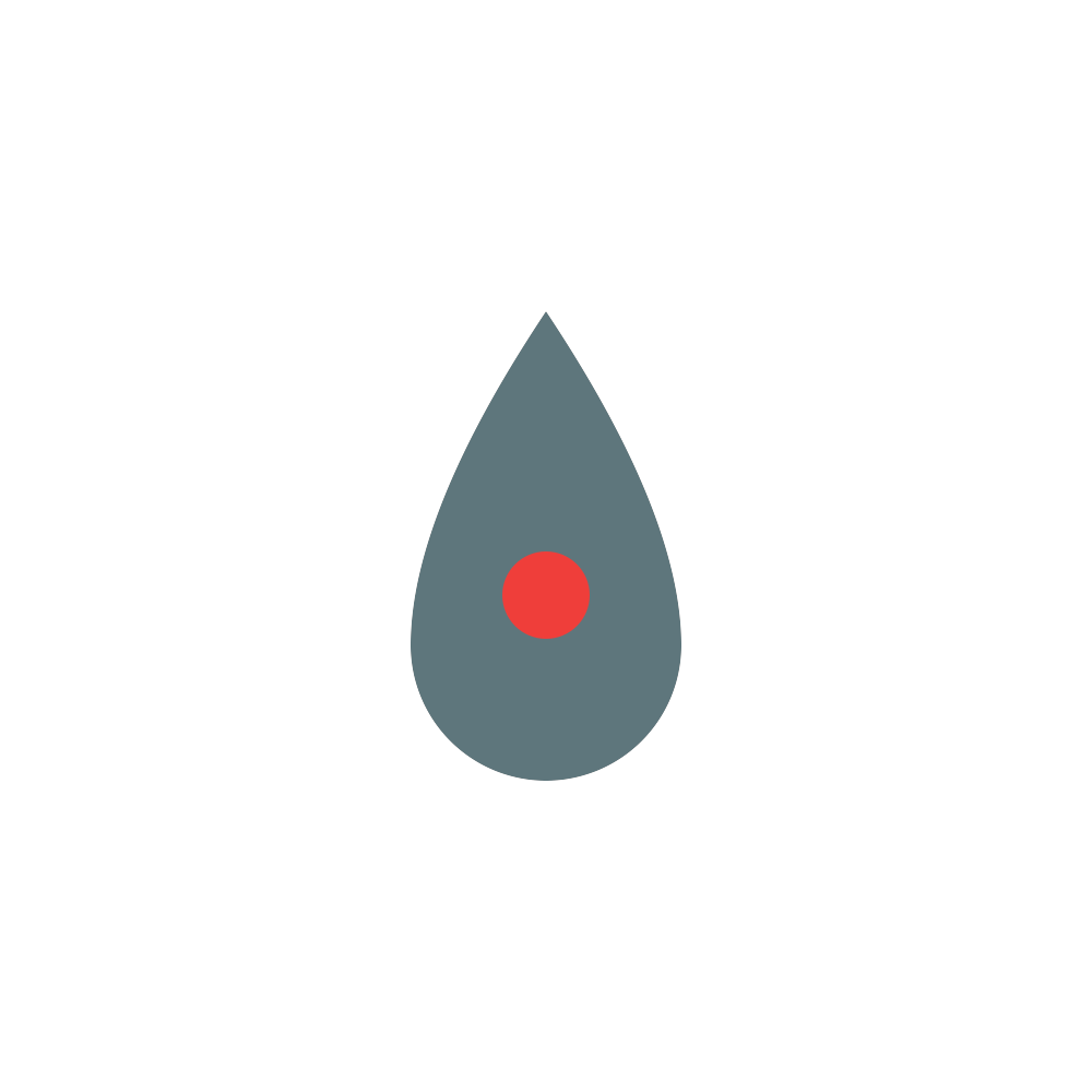 Gray droplet icon with a red dot in the center