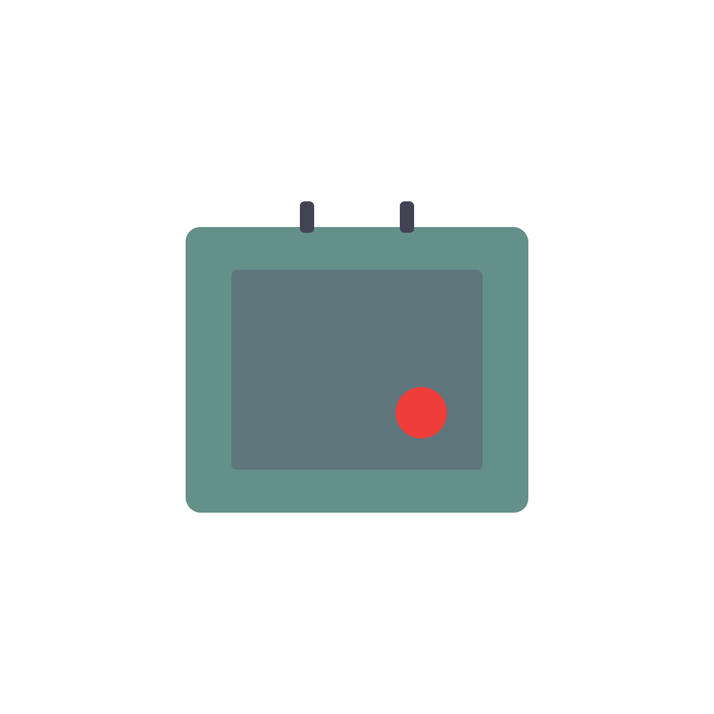 Simple teal device icon with a dark screen and small red dot, resembling a monitor or control panel