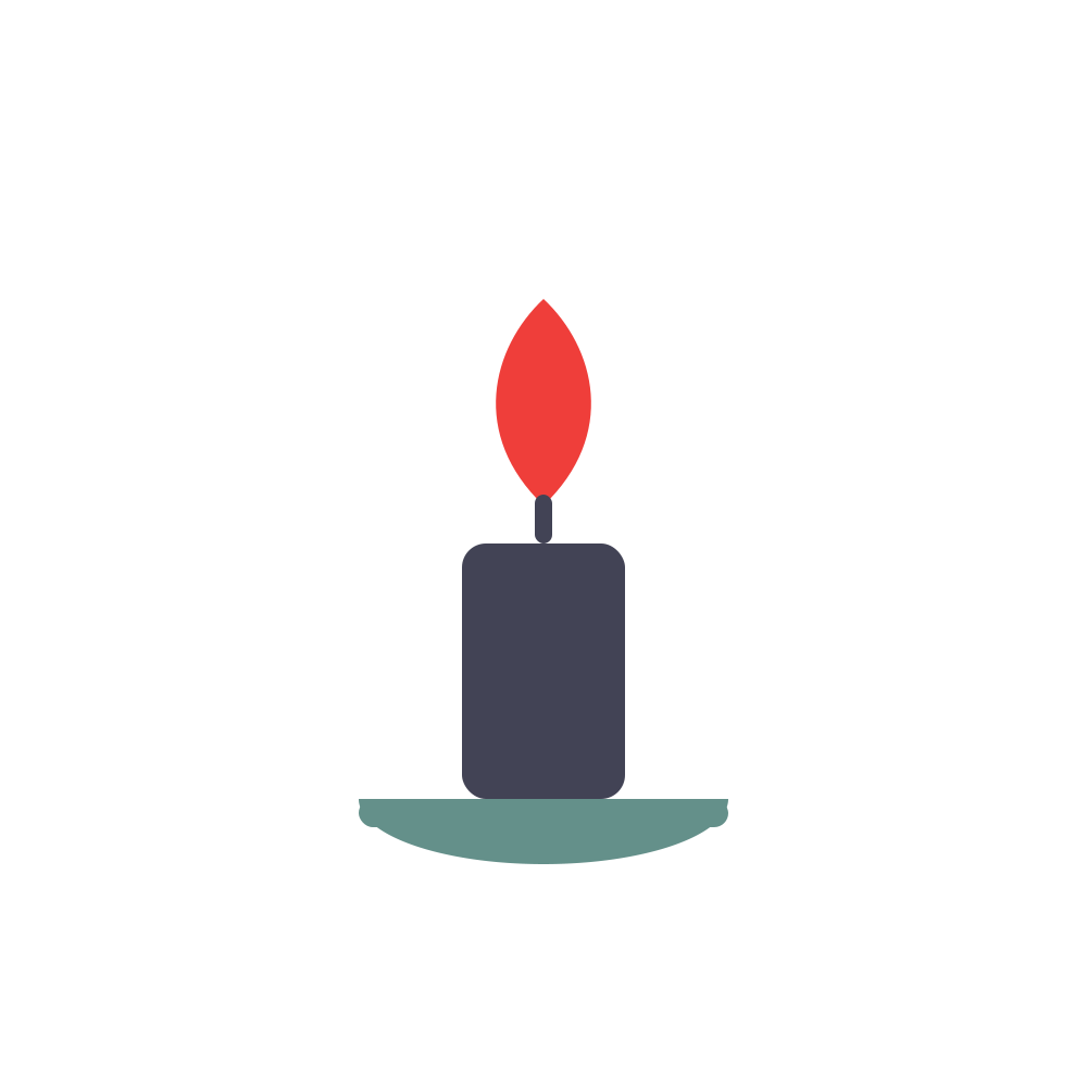 Minimal candle with red flame on a teal base.