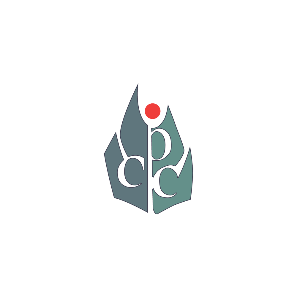 Stylized teal leaf logo with white letters and a small red dot above the center.