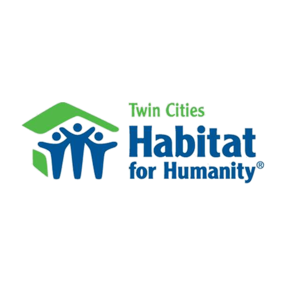 Twin Cities Habitat for Humanity logo with blue text and green roof icon