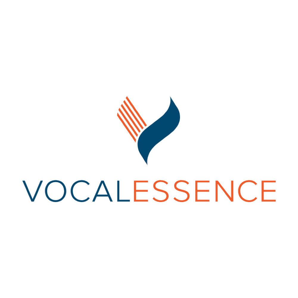VocalEssence logo with blue and orange abstract mark and wordmark on white background