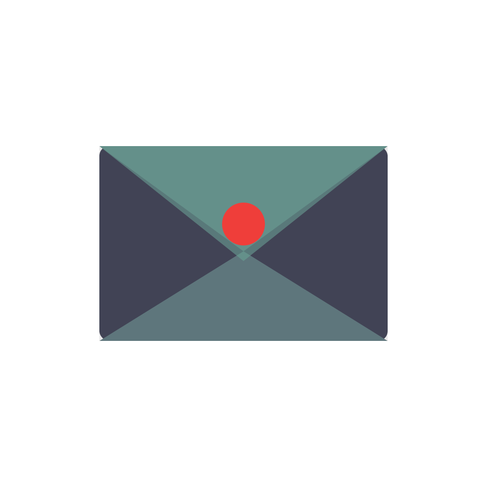 Stylized envelope icon with teal and dark gray triangles and a red dot in the center