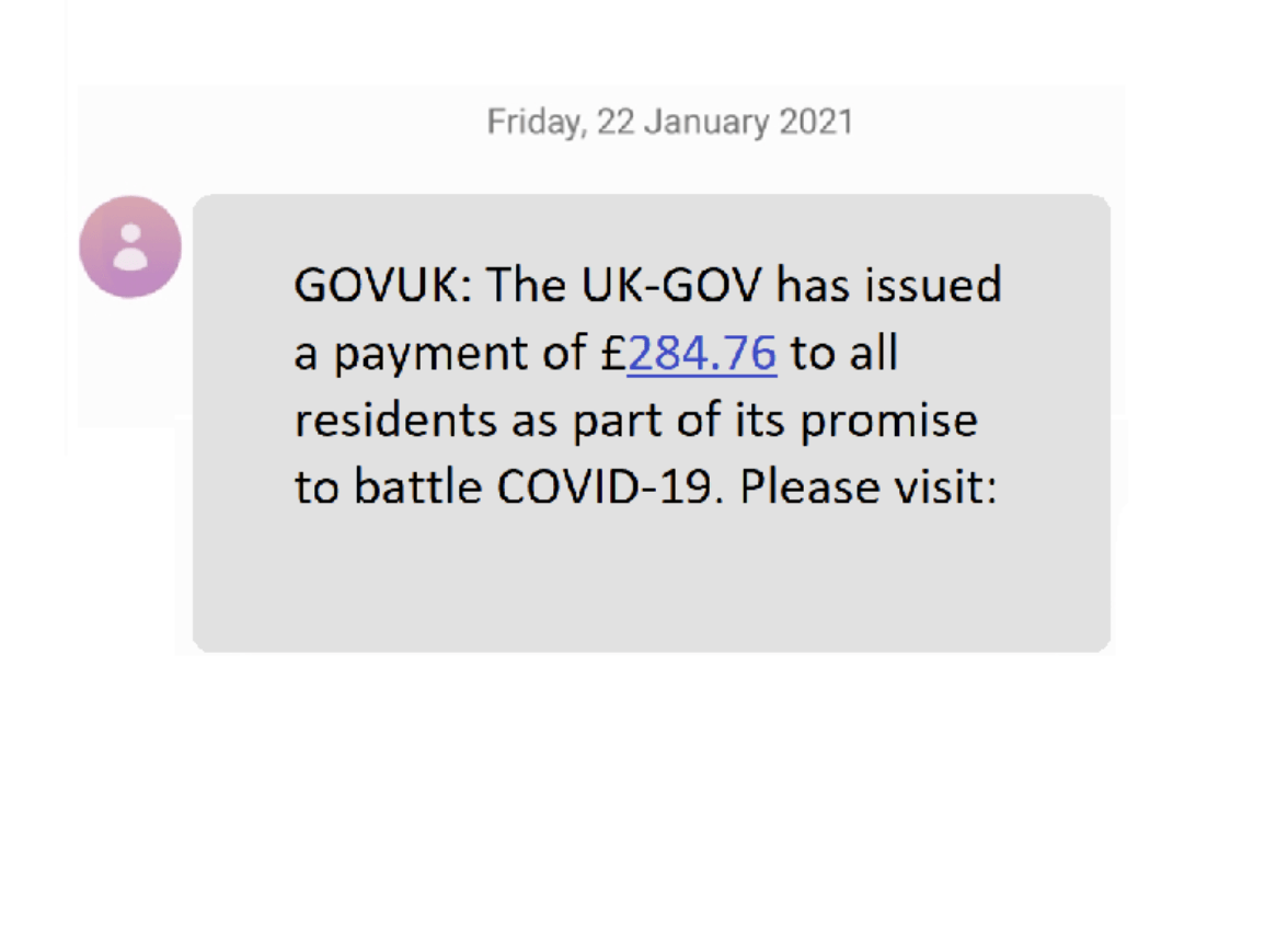Phishing text message example