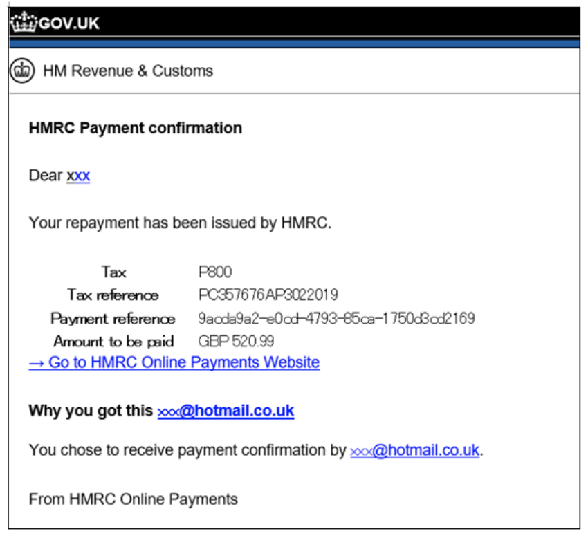 Phishing email example