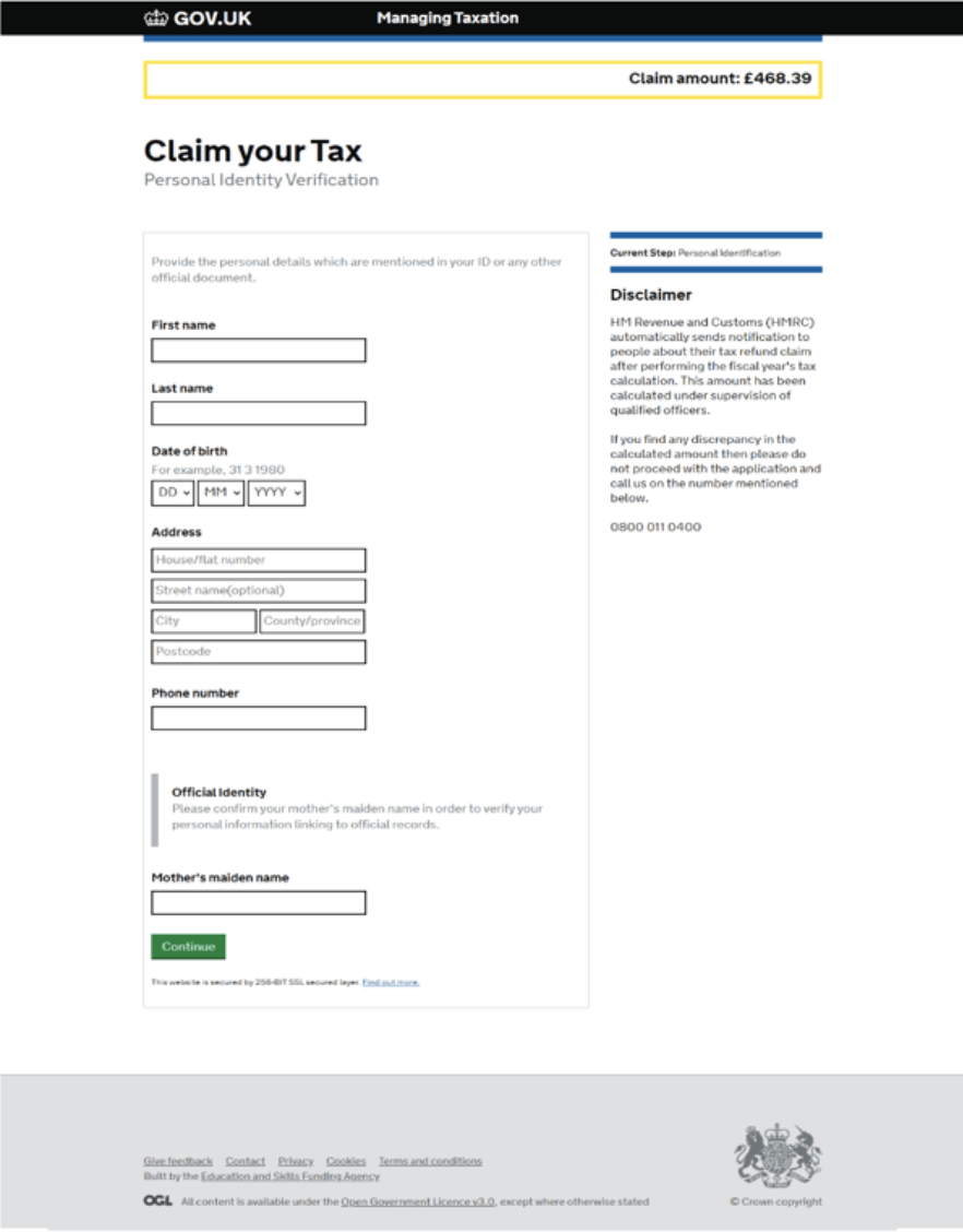 Phishing webpage example
