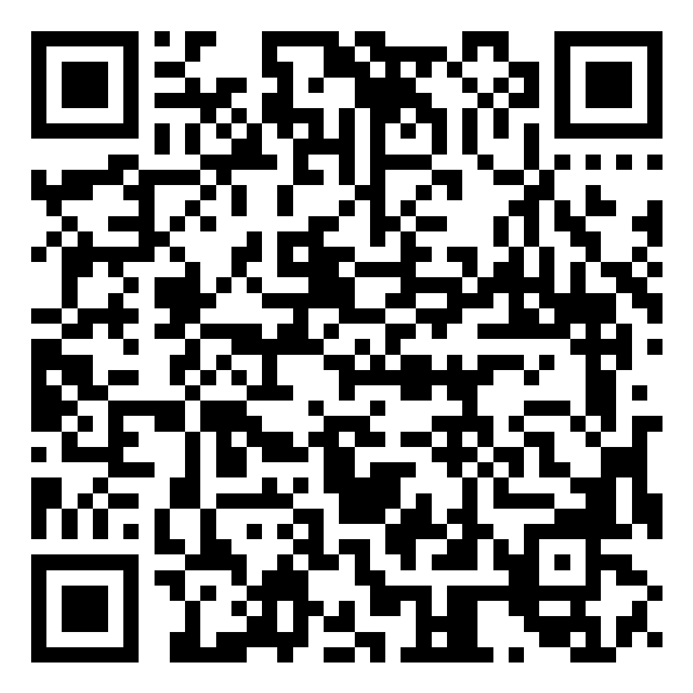 Black-and-white QR code centered on a white background