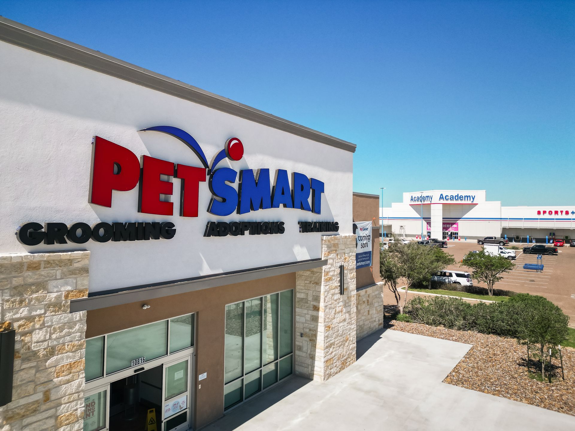 An aerial shot of PETSMART, a pet supply store. 