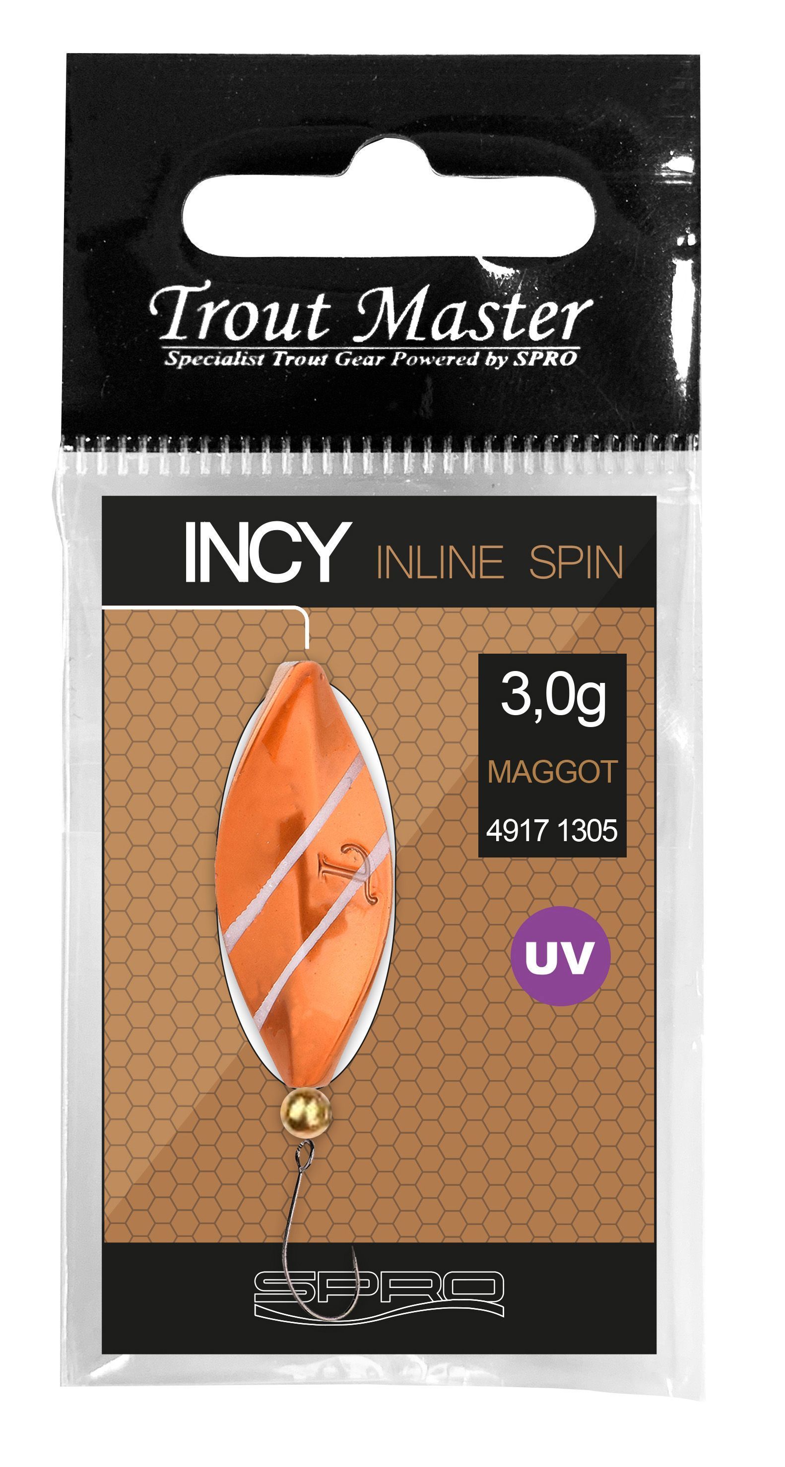 Verpakking van een oranje en witte vishengel met het label 