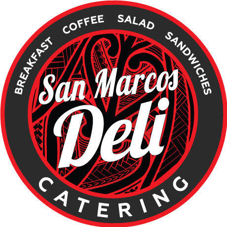 San Marcos Deli logo: red and black circular design with text