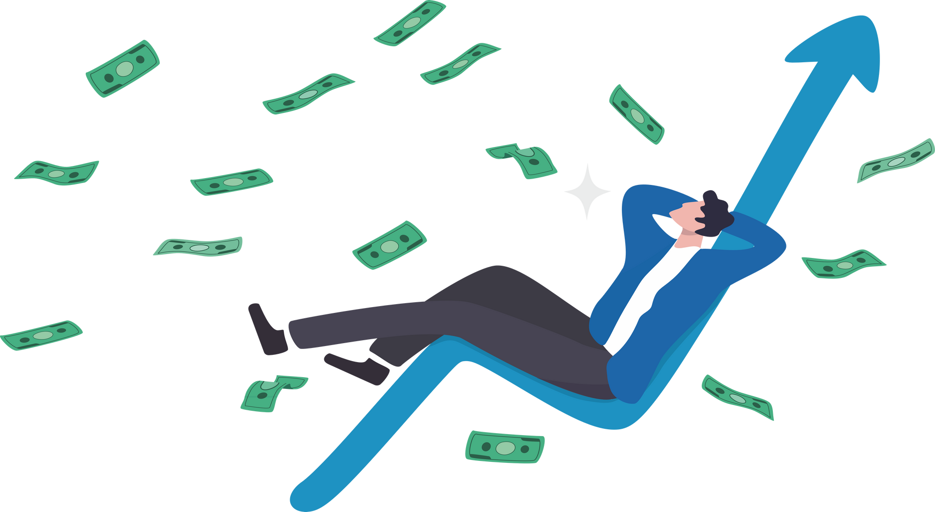 A man relaxing while profits go up.