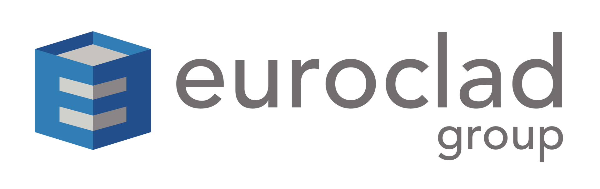 The euroclad group logo is a blue cube with white arrows on it.