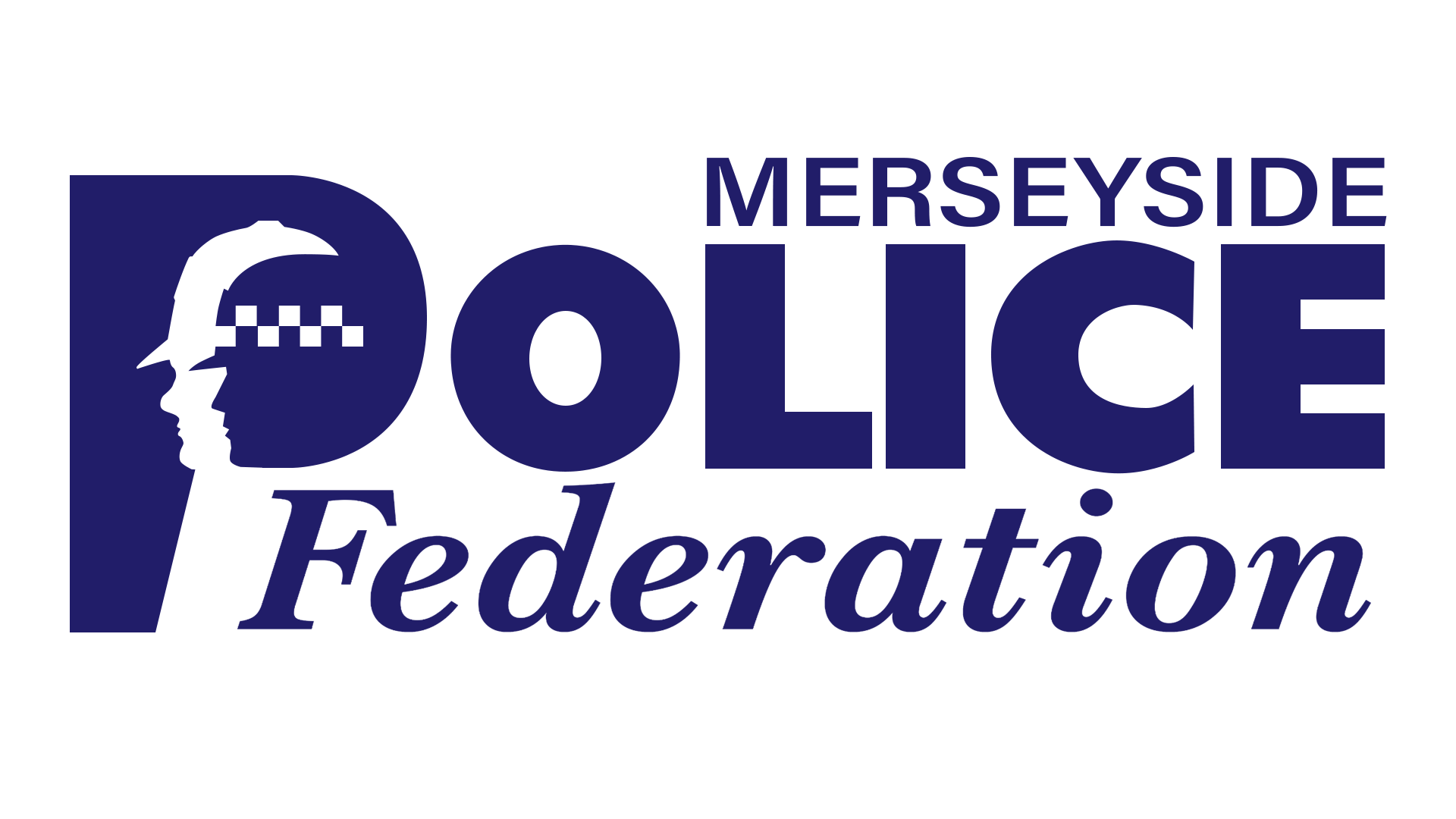 The logo for the merseyside police federation is blue and white.
