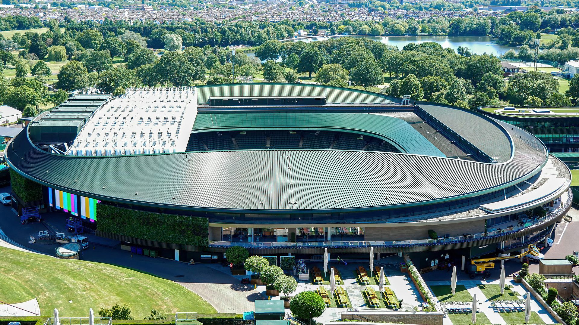 Aerial view of Centre Court at Wimbledon Tennis 