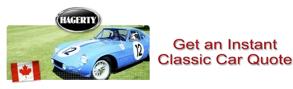 Advertisement for Hagerty classic car insurance. A blue classic race car with the number 12 is on a green background with the Canadian flag.