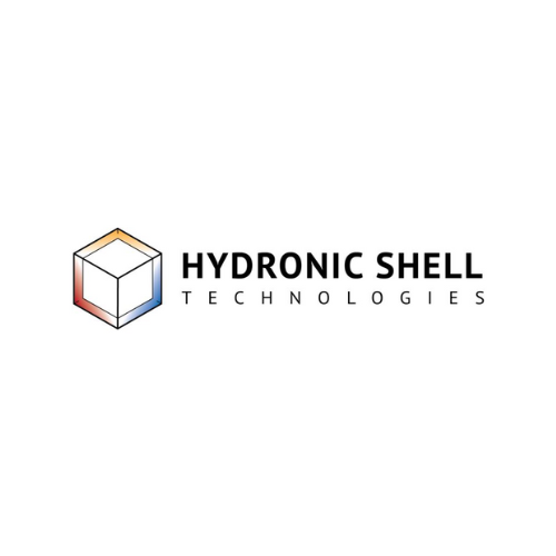 A red , white and blue logo for hydronic technology inc.