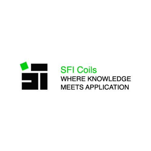 A logo for a company called sfi coils where knowledge meets application.