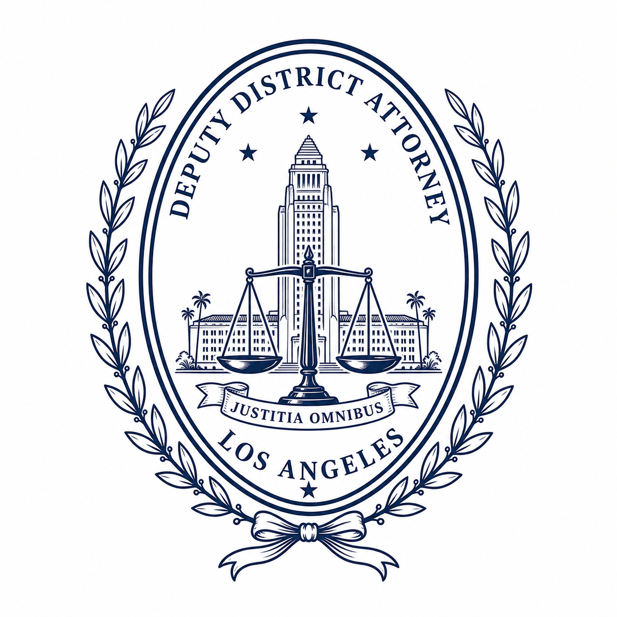 Department of Justice seal with eagle and laurel wreath in blue