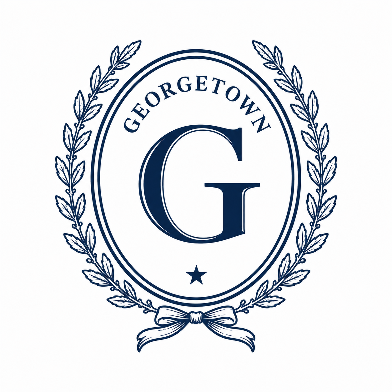 Georgetown University logo with navy blue “G” and laurel wreath on white background