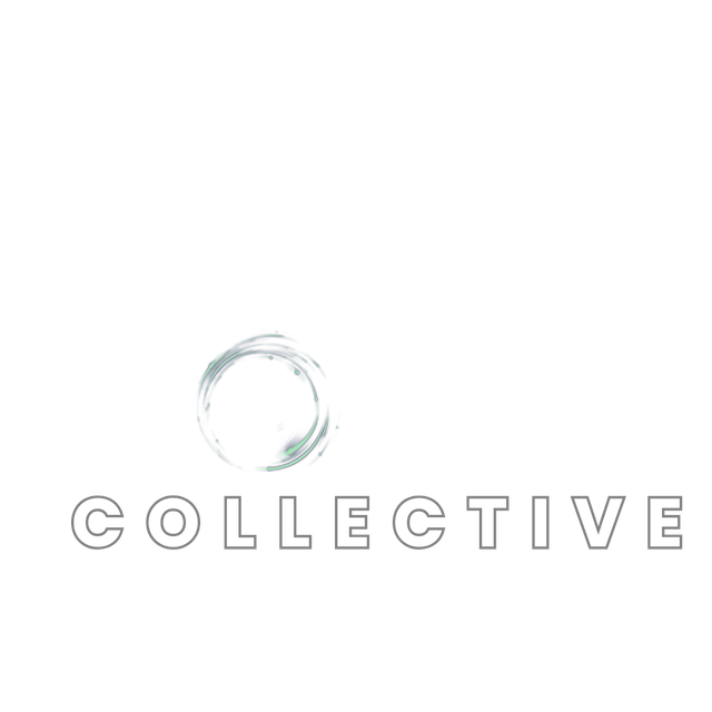 Minimal white logo with a pale circular swirl above the word “COLLECTIVE”