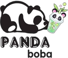 Panda logo beside a cute boba cup with pastel toppings and the text “PANDA boba”