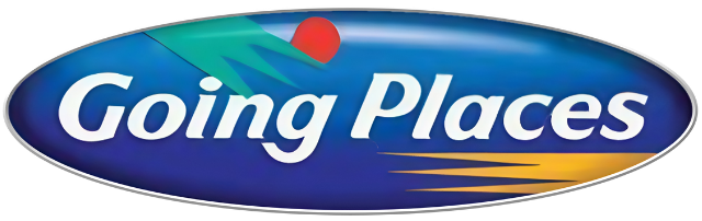 Going Places logo: Blue oval with white text and colorful accents.