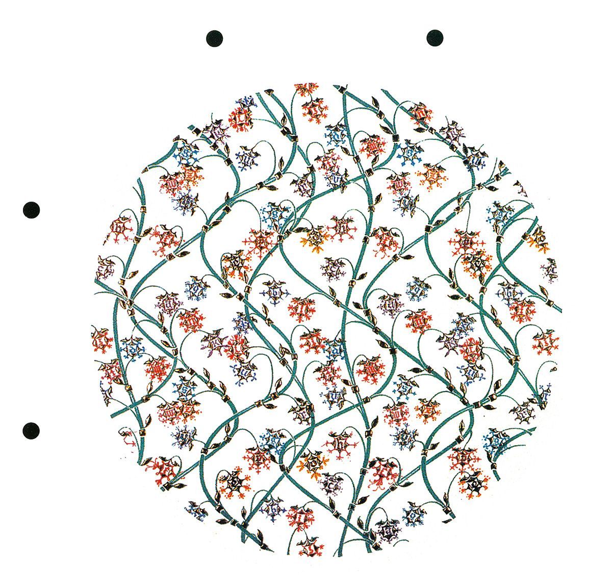 Decorative vine and flower design to be view vertically or horizontally to produce a stereo 3D effect. ©Caroline Gast 1984