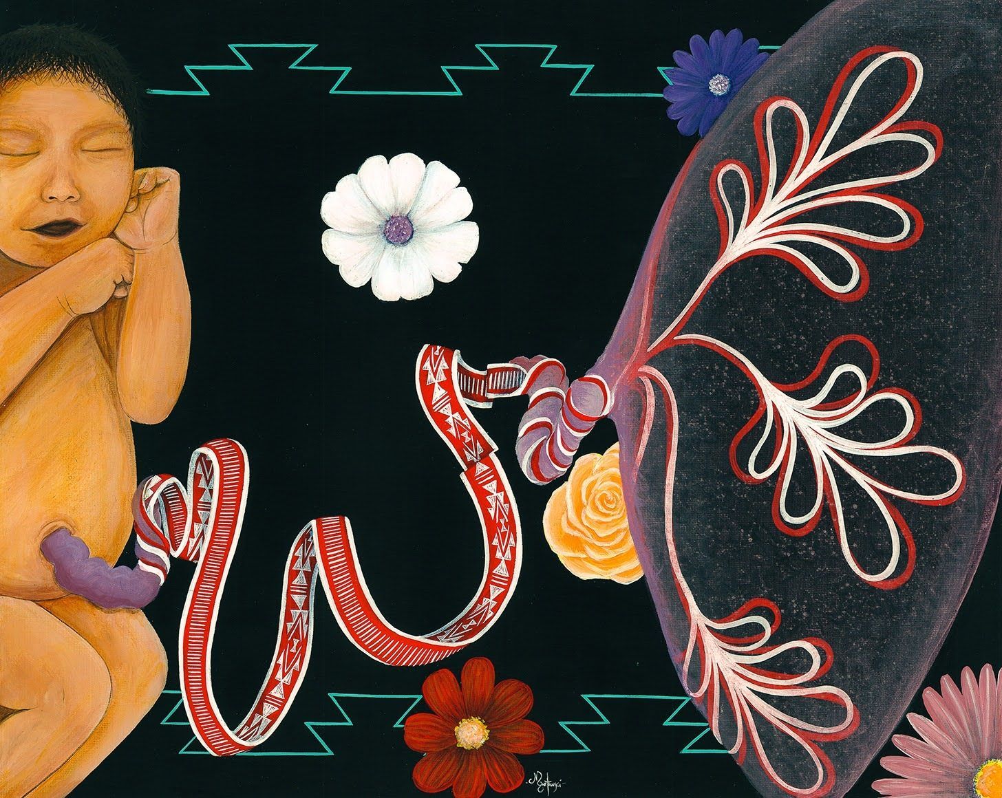 Figure 6: Placental Transfer. Acrylic on Canvas. 16 x 20 in. ©2019 Mallery Quetawki