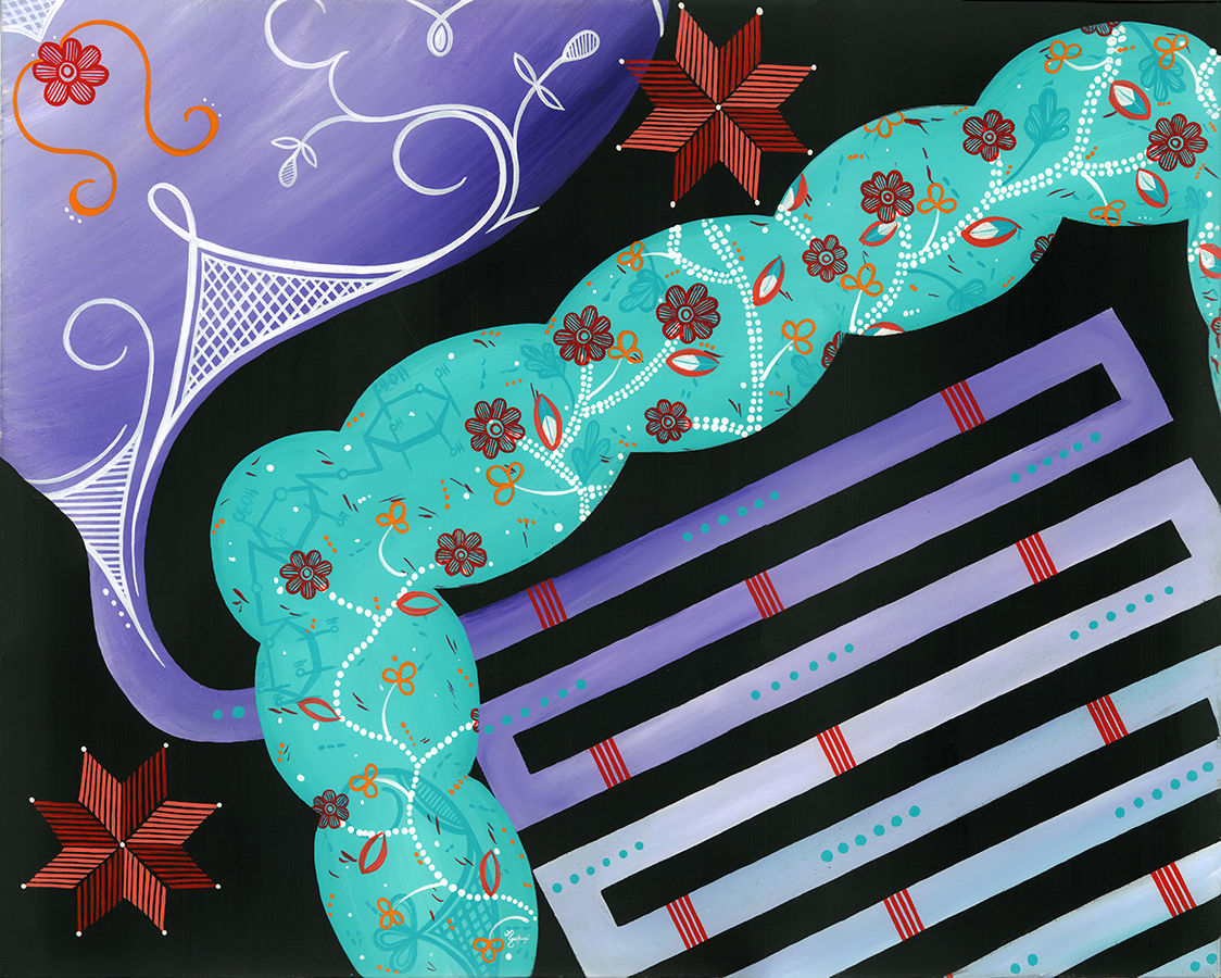 Figure 7: Gut Microbiome. Acrylic on Canvas. 30 x 40 in. ©2020 Mallery Quetawki