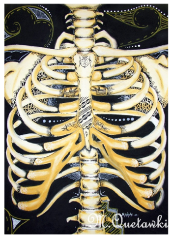  Figure 1:  Skeletal System. Pastel and ink. 22 x 28 in. © 2007 Mallery Quetawki
