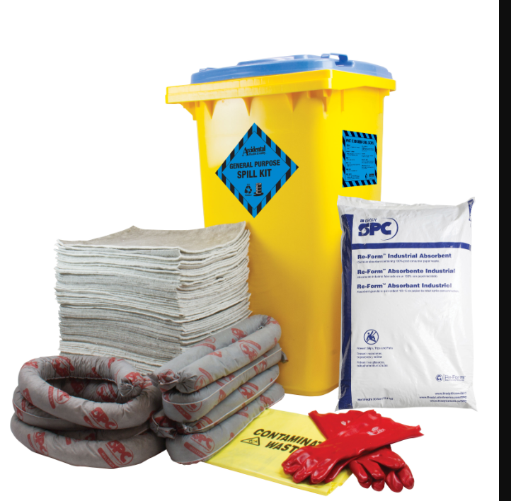 A Yellow Container With A Blue Label That Says Spill Kit — Accidental Health & Safety NQ & Mt Isa In Longreach, QLD
