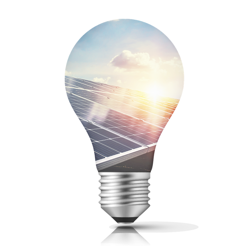Imagem Lâmpada com Painéis Solares como Fundo