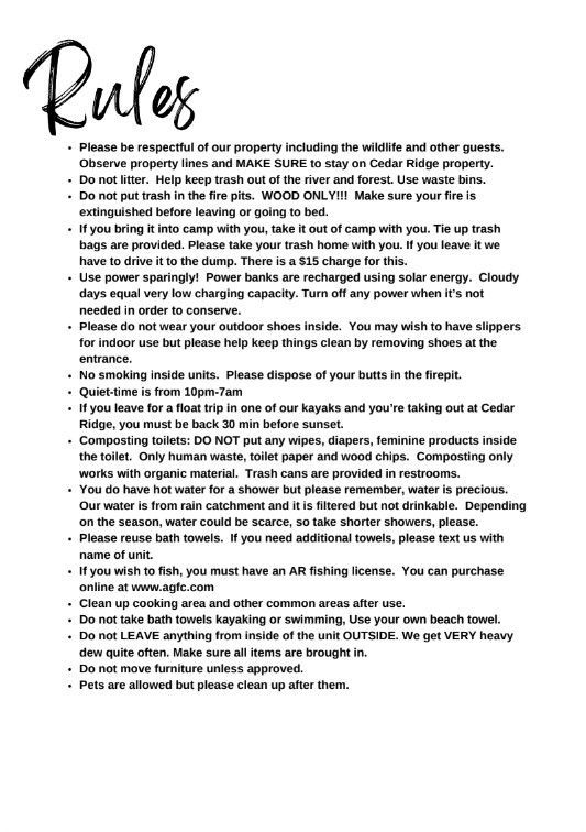 Black-and-white page titled “Rules” with a handwritten heading and a bulleted list of class or behavior guidelines.