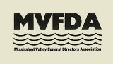 Logo of MVFDA (Mississippi Valley Funeral Directors Association) with waves graphic.