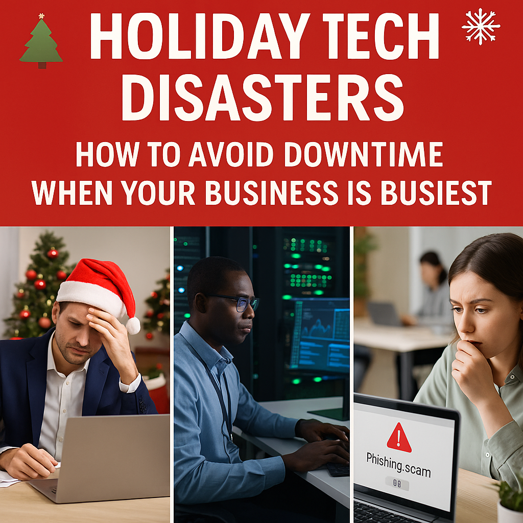 Business owner frustrated with computer downtime during holidays