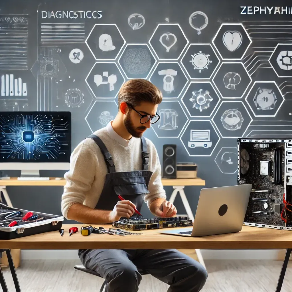 Professional work environment with computer diagnostics tools