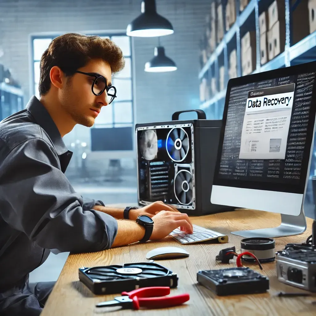 Technician performing data recovery on a computer at Computers Unlimited in Zephyrhills