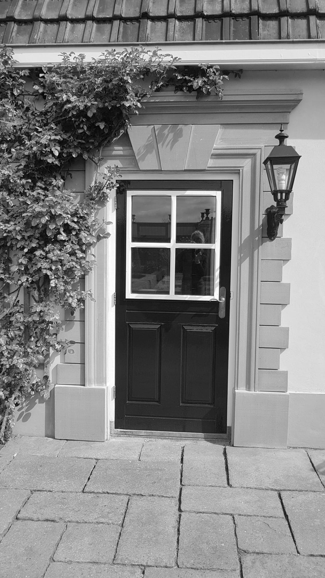 Doorsnede van een lichtgewicht witte gevelornament, met een decoratief gelaagd profiel.
