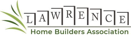 the lawrence home builders association logo is shown on a white background .