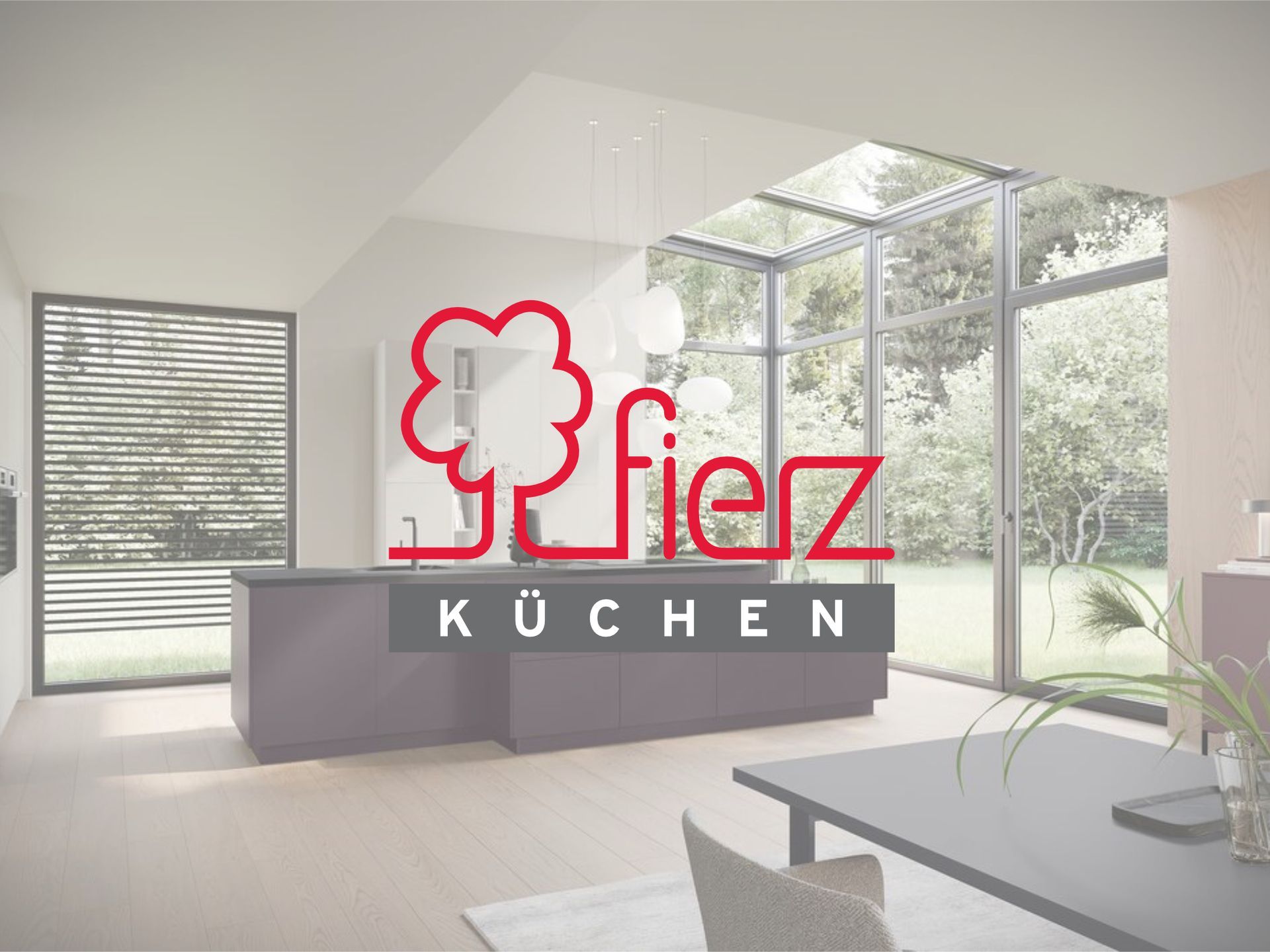 ein Wohnzimmer mit einer Küche , einem Tisch und vielen Fenstern .