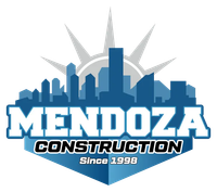 Mendoza Construction logo with blue city skyline and sunburst, “Since 1998” in bold text