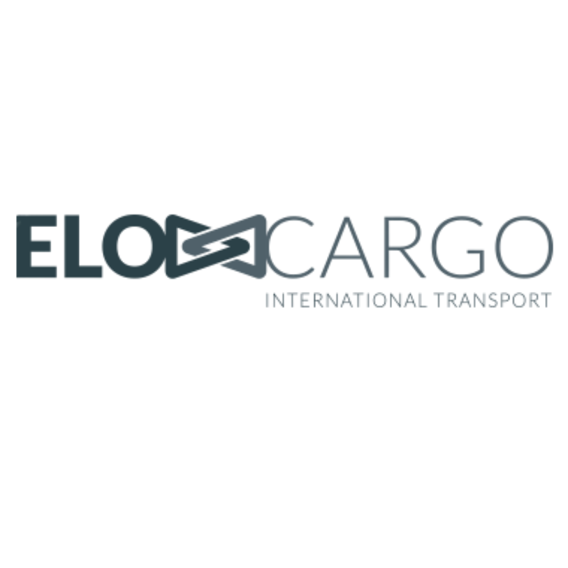 Um logotipo para transporte internacional de carga elo em um fundo branco.