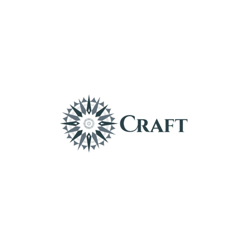 Um logotipo para uma empresa chamada Craft com um design circular em um fundo branco.