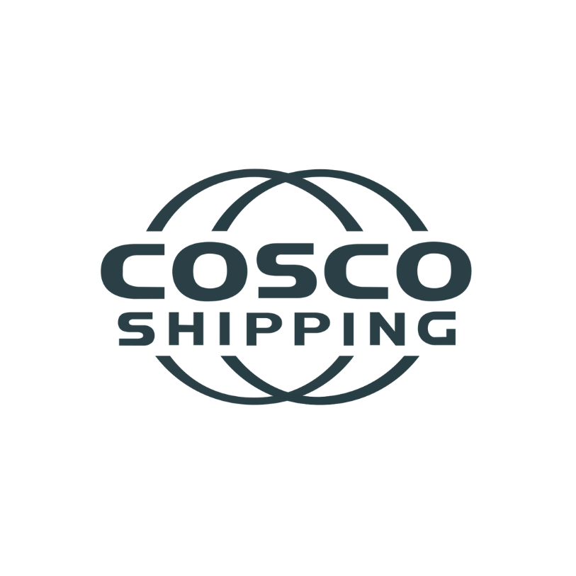 Um logotipo para a Cosco Shipping com um globo no meio.